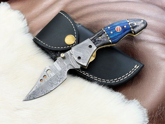 3-Inch Damascus Steel Blade Foldable EDC Pocket Knife
