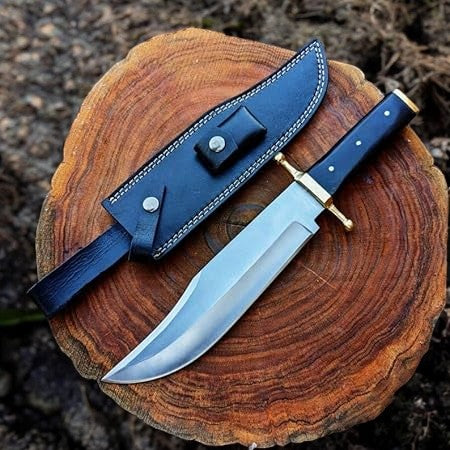 Overall View of American Made Bowie Knife with Leather Sheath
