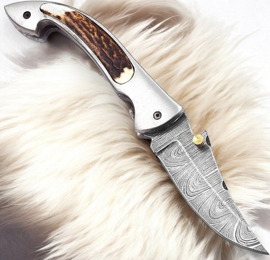 Handmade Folding Knife 3 Inches with Damascus Steel Blade
