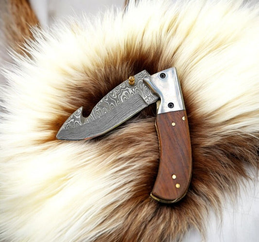 Liner Lock Clip Knife with Rosewood Handle and Steel Bolster
