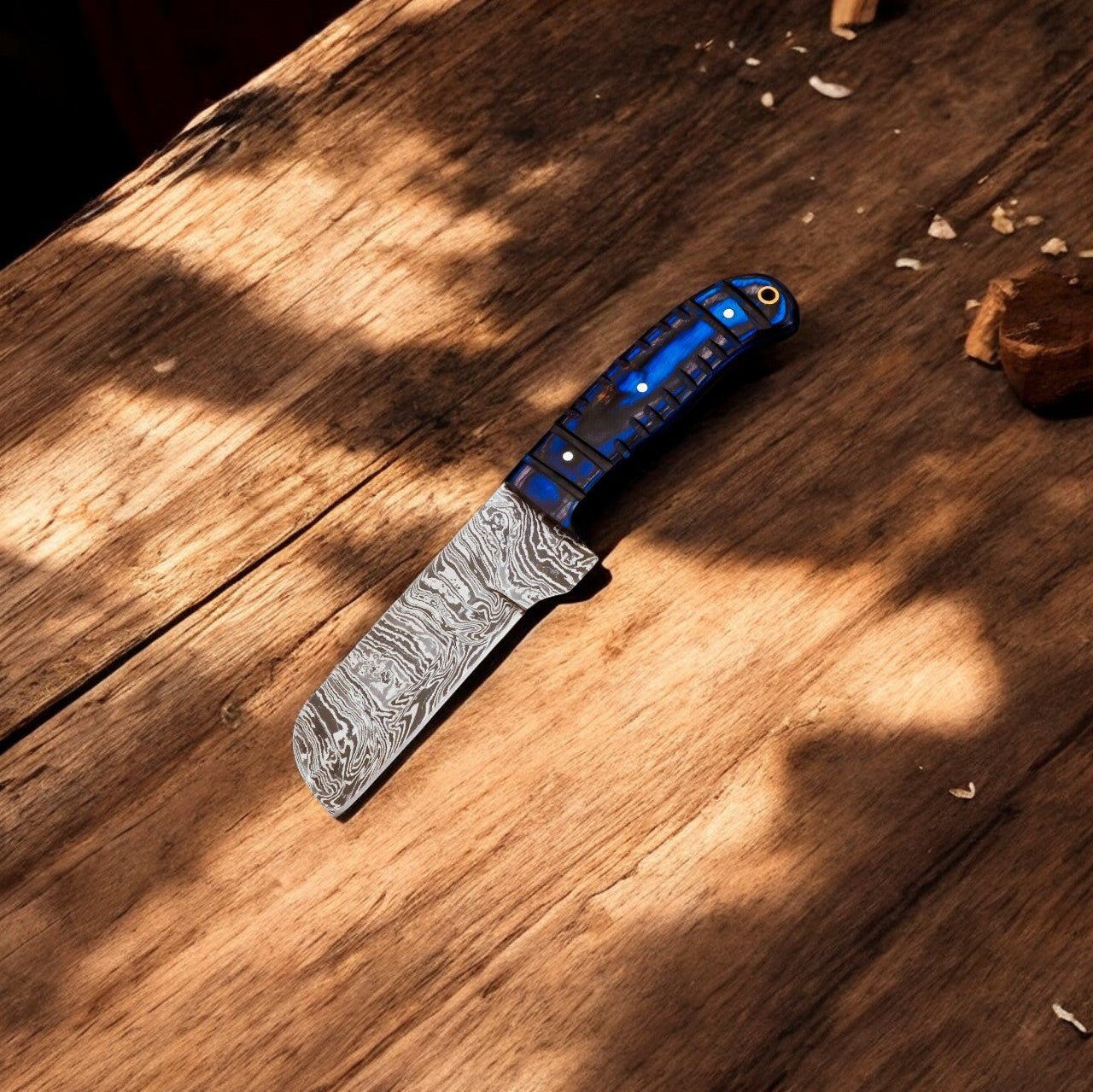 Hand Forged Bull Cutter Knife with Exotic Wood Handle and Damascus Blade
