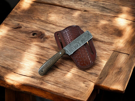 Custom Damascus Bull Cutter Knife with Walnut Wood Handle
