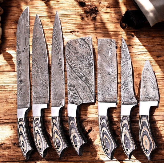 Precision craftsmanship on a custom-made Damascus chef knife.
