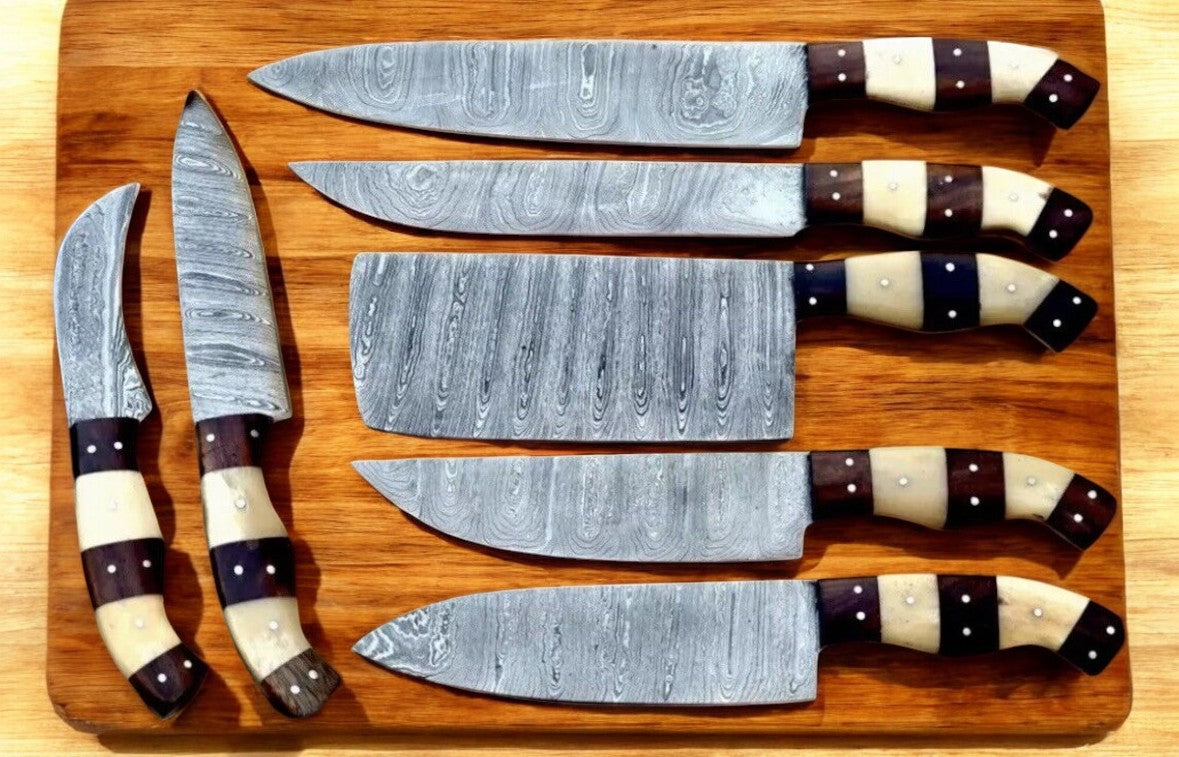 Handmade Damascus steel kitchen knife with ergonomic grip
