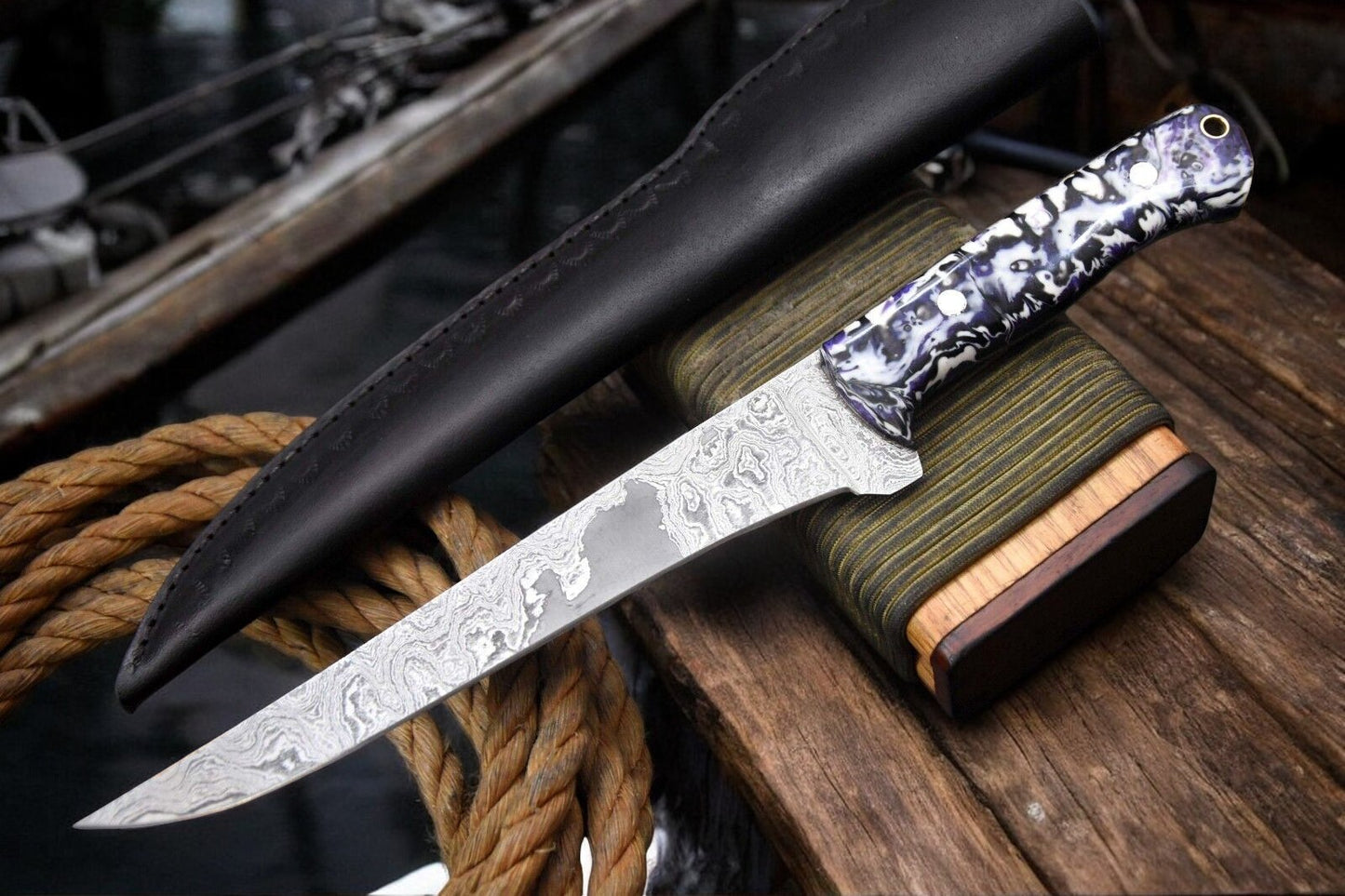 Custom Handmade Fillet Knife for Fish with Damascus Blade
