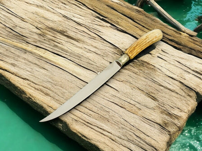 Custom Handmade Fillet Knife with Stainless Steel Blade and Ash Wood Handle
