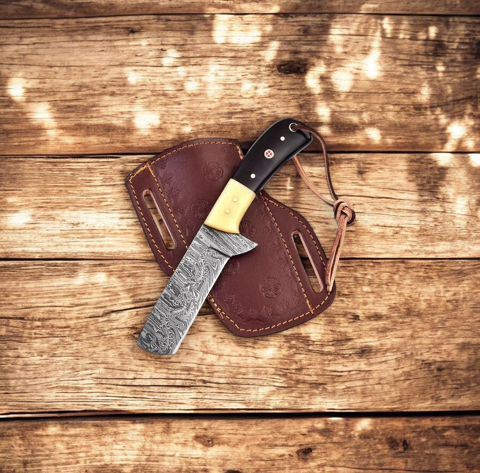 Handmade Bull Cutter Knife with Buffalo Horn Handle and Brass Bolster
