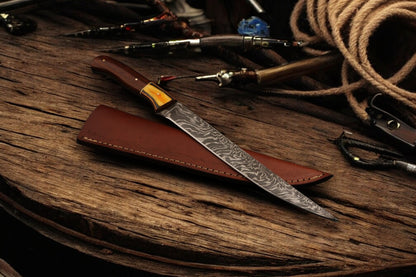 Bubba Fillet Knife with 7.5-inch Damascus Blade and Exotic Wood Handle
