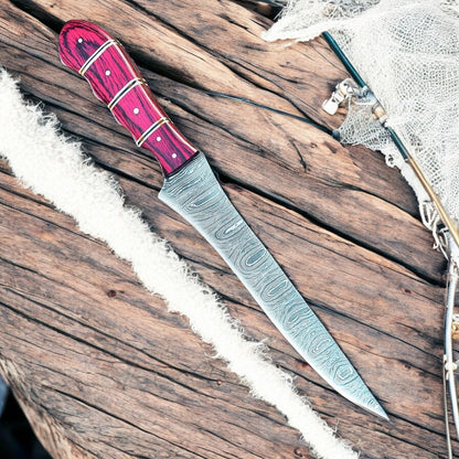 Full View of 12-Inch Damascus Filleting Knife
