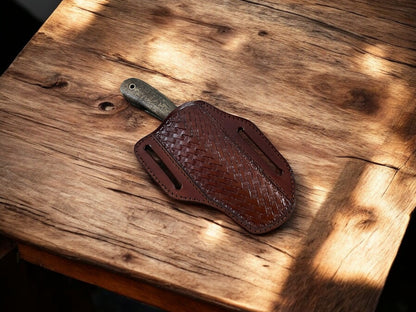 Handmade Damascus Bull Cutter Knife in Leather Sheath
