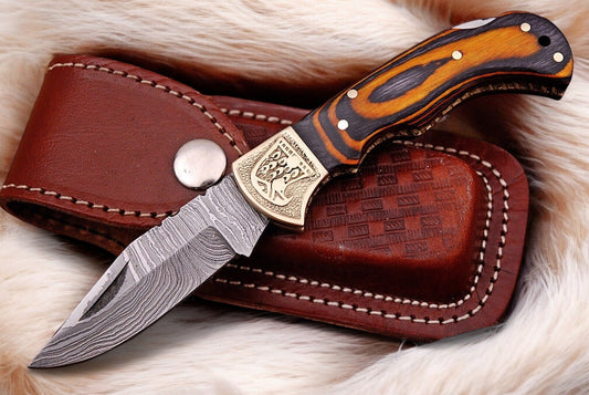 Handmade Classic Pocket Knife with Back Lock and Protective Leather Case
