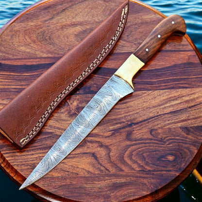 Handmade Damascus Steel Fillet Knife with Rosewood Handle
