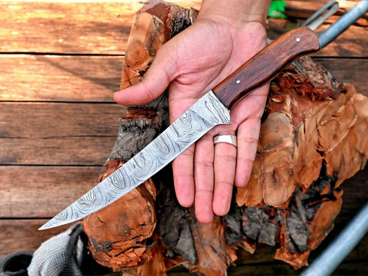 Handmade Damascus Steel Fillet Knife with Rosewood Handle
