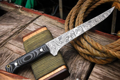 Custom Handmade Filleting Knife with 7.8-inch Damascus Blade
