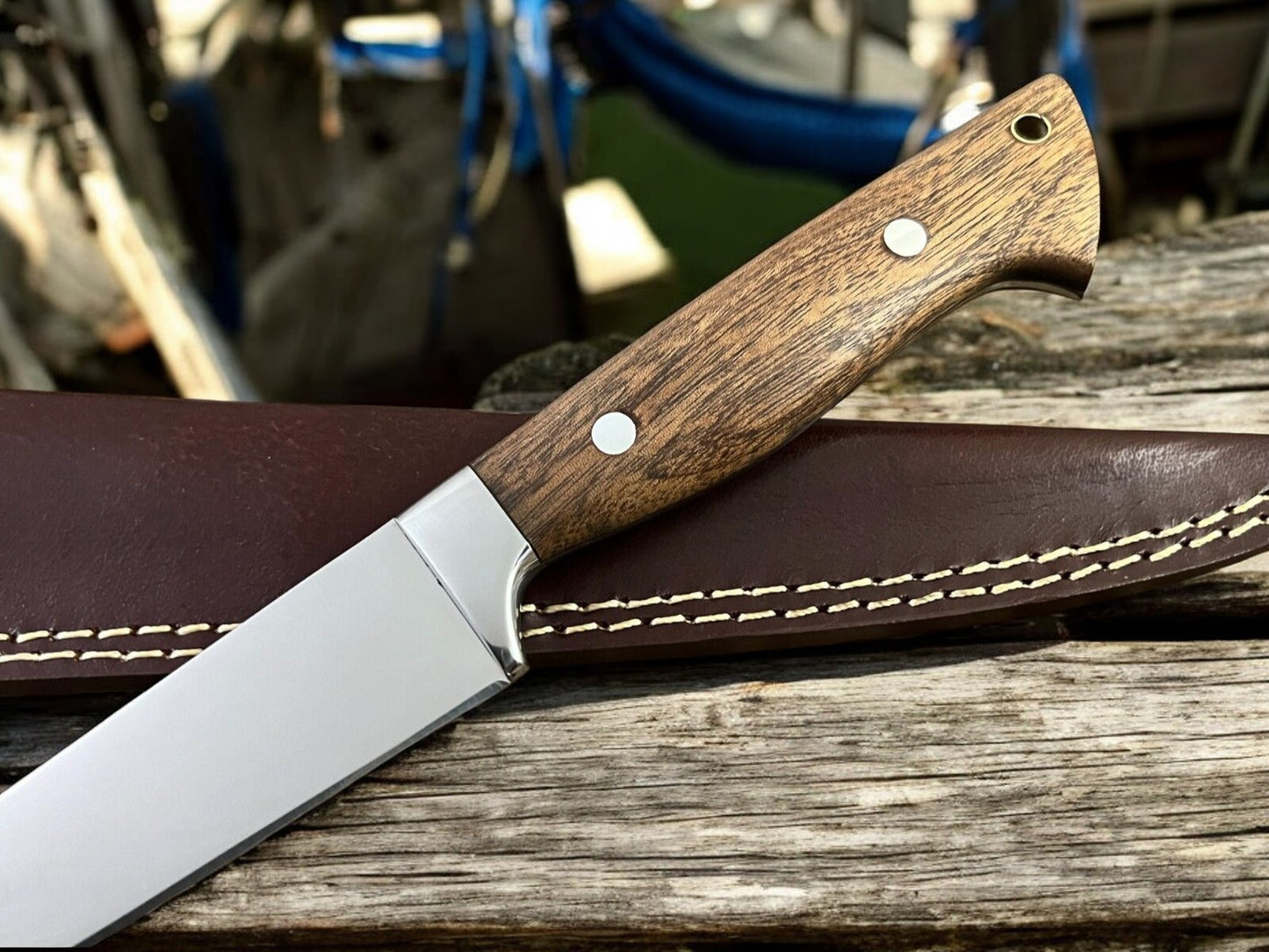 Walnut Wood Handle on Knife for Filleting Fish
