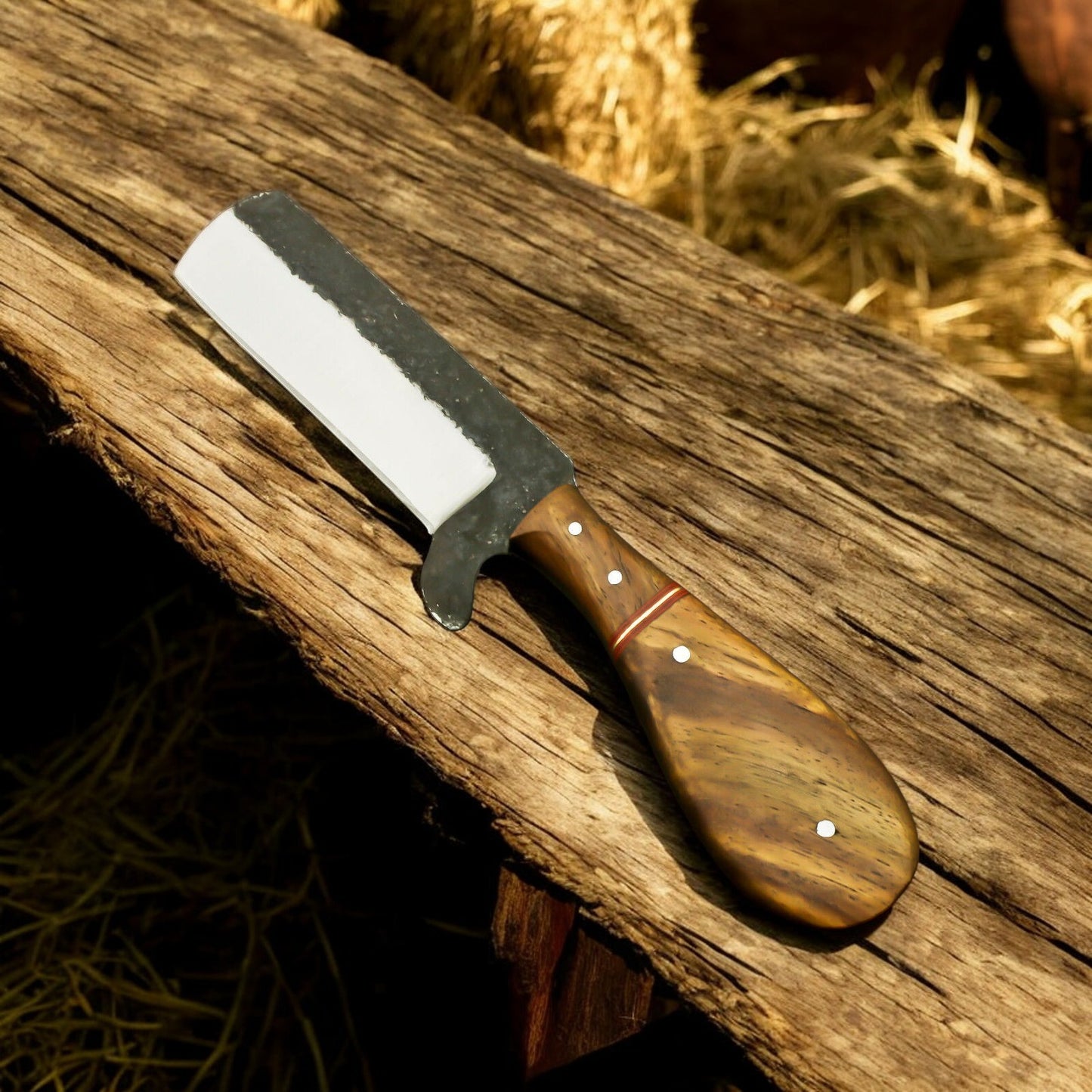 Rosewood Handle on Bull Cutter Knife with Leather Sheath
