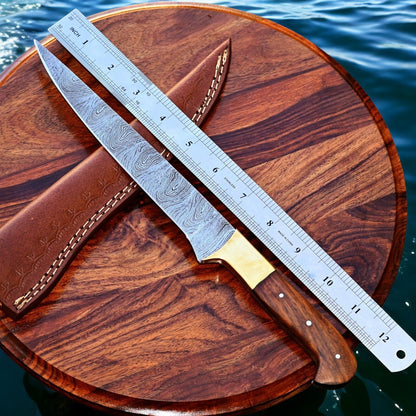 Full View of 12.5-inch Handmade Fillet Knife with Rosewood Handle
