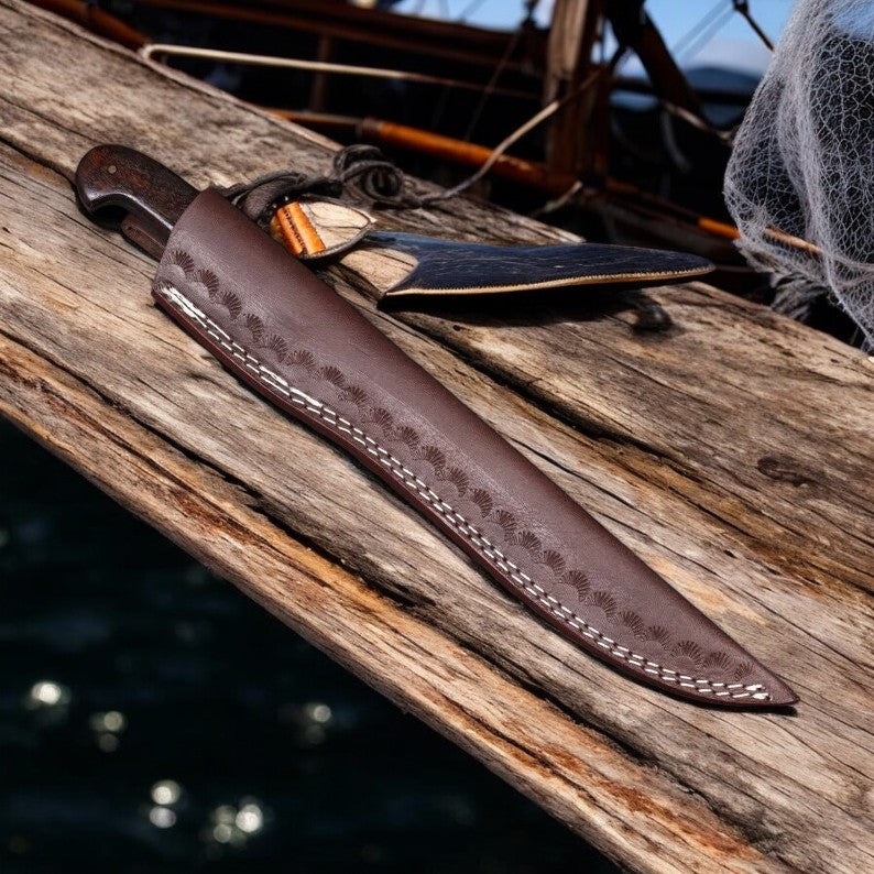 Damascus Fillet Knife with Leather Sheath
