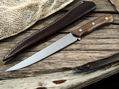 Rosewood Handle Fillet Fish Knife with Leather Sheath
