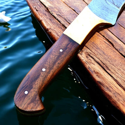 Elegant Rosewood Handle on Handmade Fillet Knife with Damascus Steel Blade
