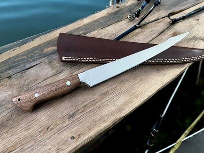 Stainless Steel Knife for Filleting Fish with Walnut Wood Handle
