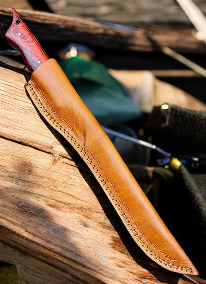 Epoxy Resin Handle of Custom Fillet Knife with Leather Sheath
