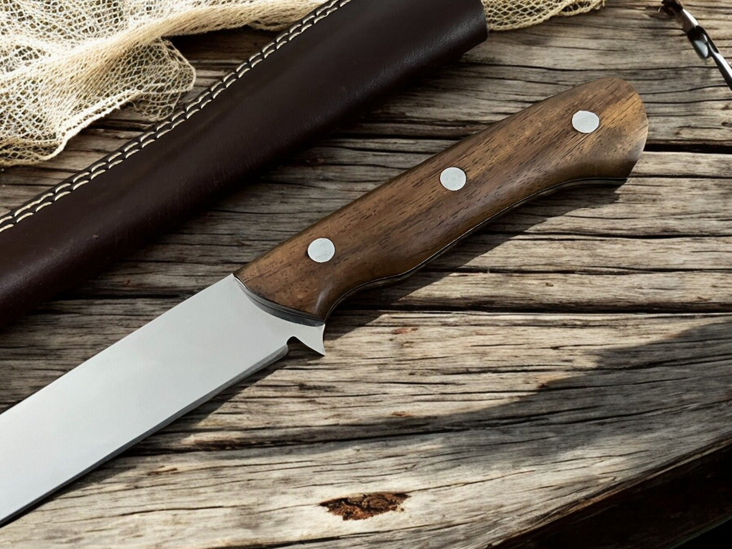 Fillet Fish Knife with Rosewood Handle and Sheath for Protection
