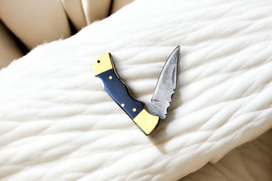 Custom Handmade Black Folding Knife with Buffalo Horn Handle
