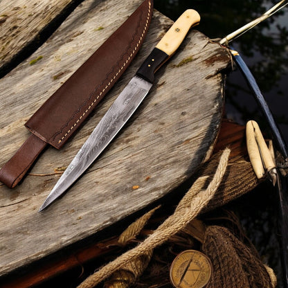 Damascus Steel Filleting Knife with 6.5-Inch Blade
