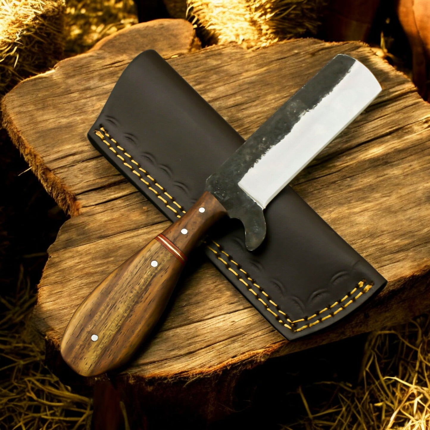 Handmade Bull Cutter Knife with 1095 Steel Blade and Rosewood Handle
