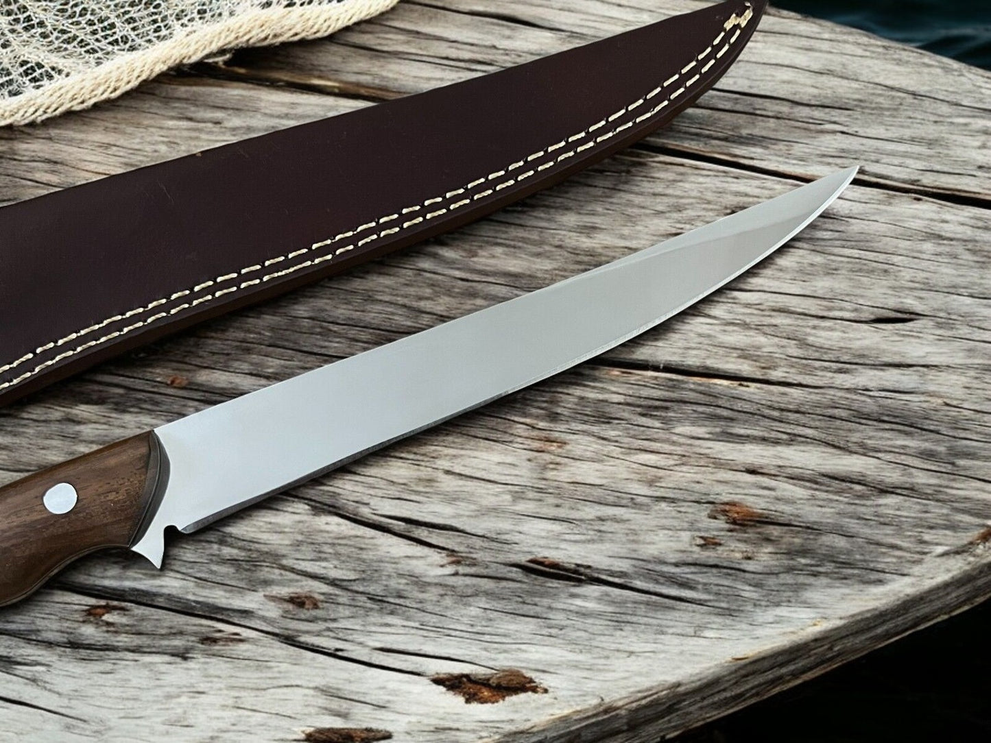 Ergonomic Rosewood Handle on 13.4-inch Fillet Fish Knife
