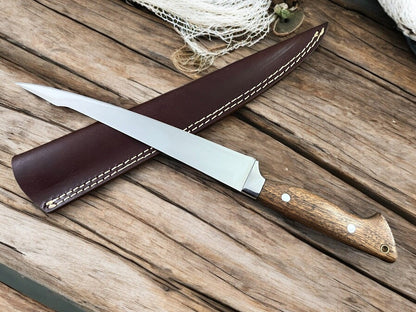 Custom Walnut Wood Handle Fish Filleting Knife
